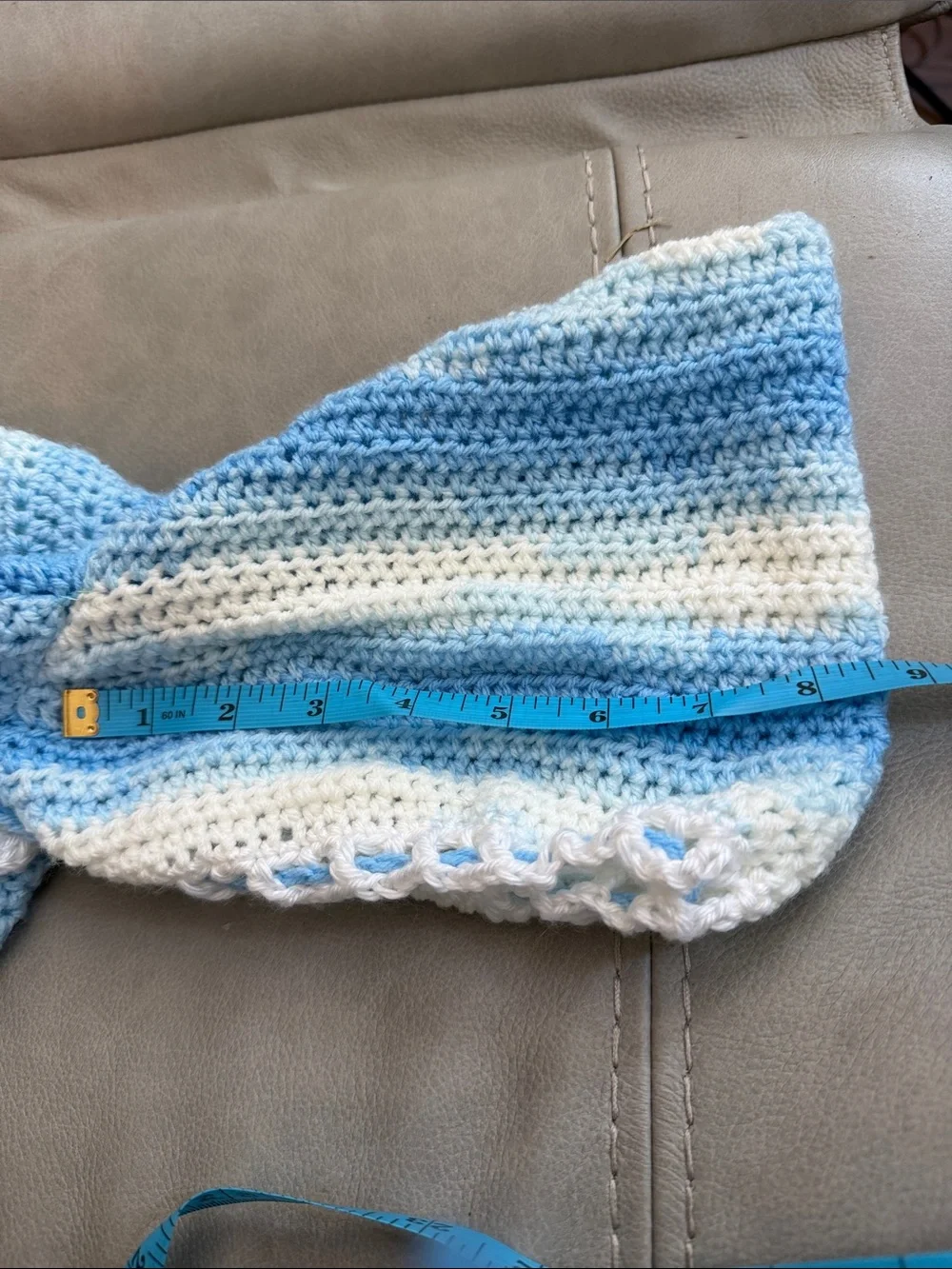 Handmade Blue and White Crocheted Hooded Coat